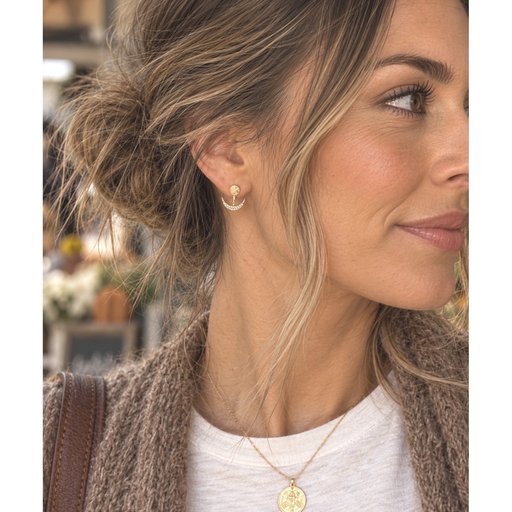 Illusion earring moon crescent goldtone butterfly back minimalist favorite trend